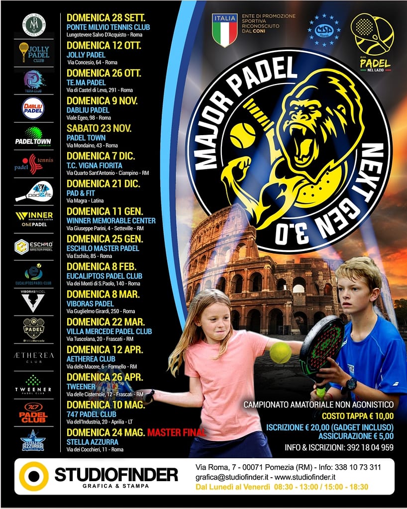 CALENDARIO MAJOR PADEL NEXT GEN 3.0